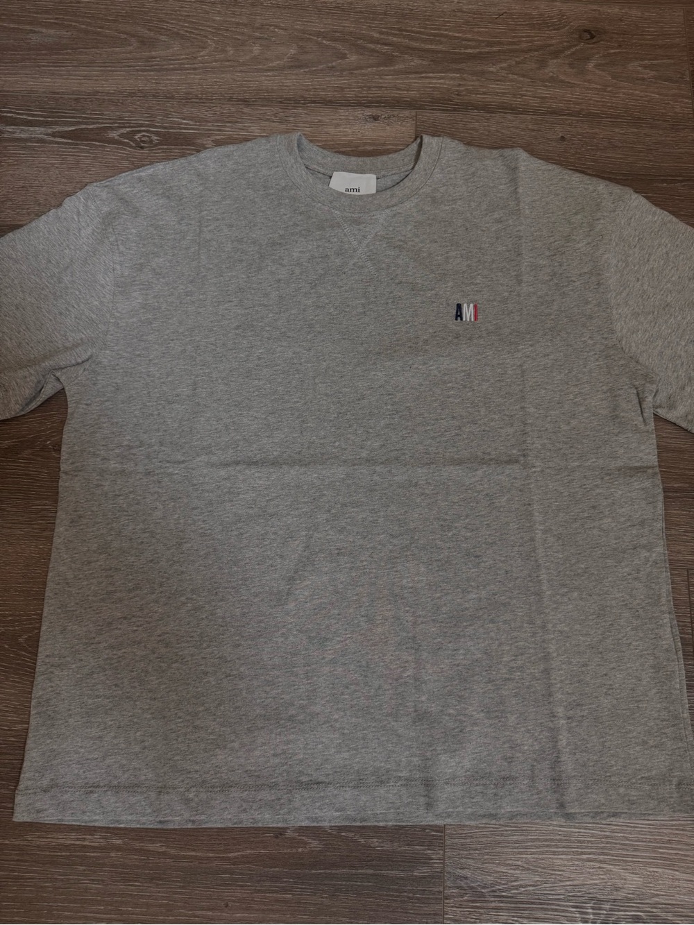 Ami Grey Tee with Tricolor Chest Logo